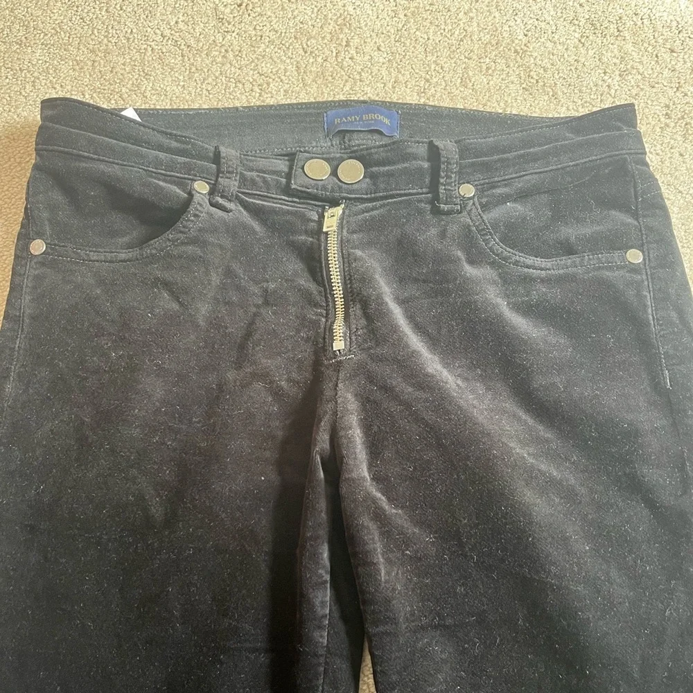 Ramy Brook Black Velvet Velveteen Ankle Zip Kate Pants Sz. 29 - Picture 3 of 7